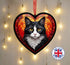 Black & White Cat Stained Glass Effect Heart Suncatcher